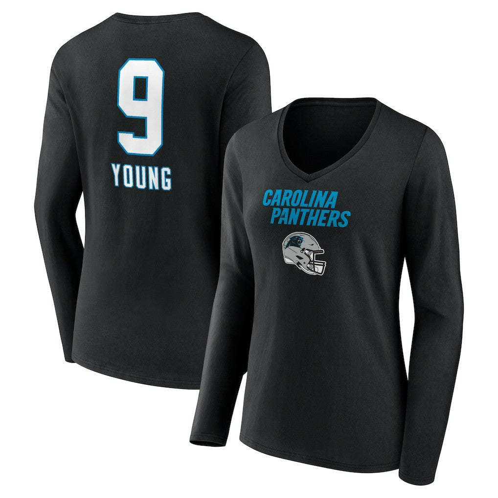 Bryce Young Carolina Panthers Women's Team Wordmark Name & Number Long Sleeve V-Neck T-Shirt Black
