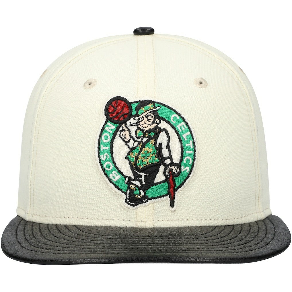 Boston Celtics Faux Leather Visor Two-Tone 59FIFTY Fitted Hat White/Black
