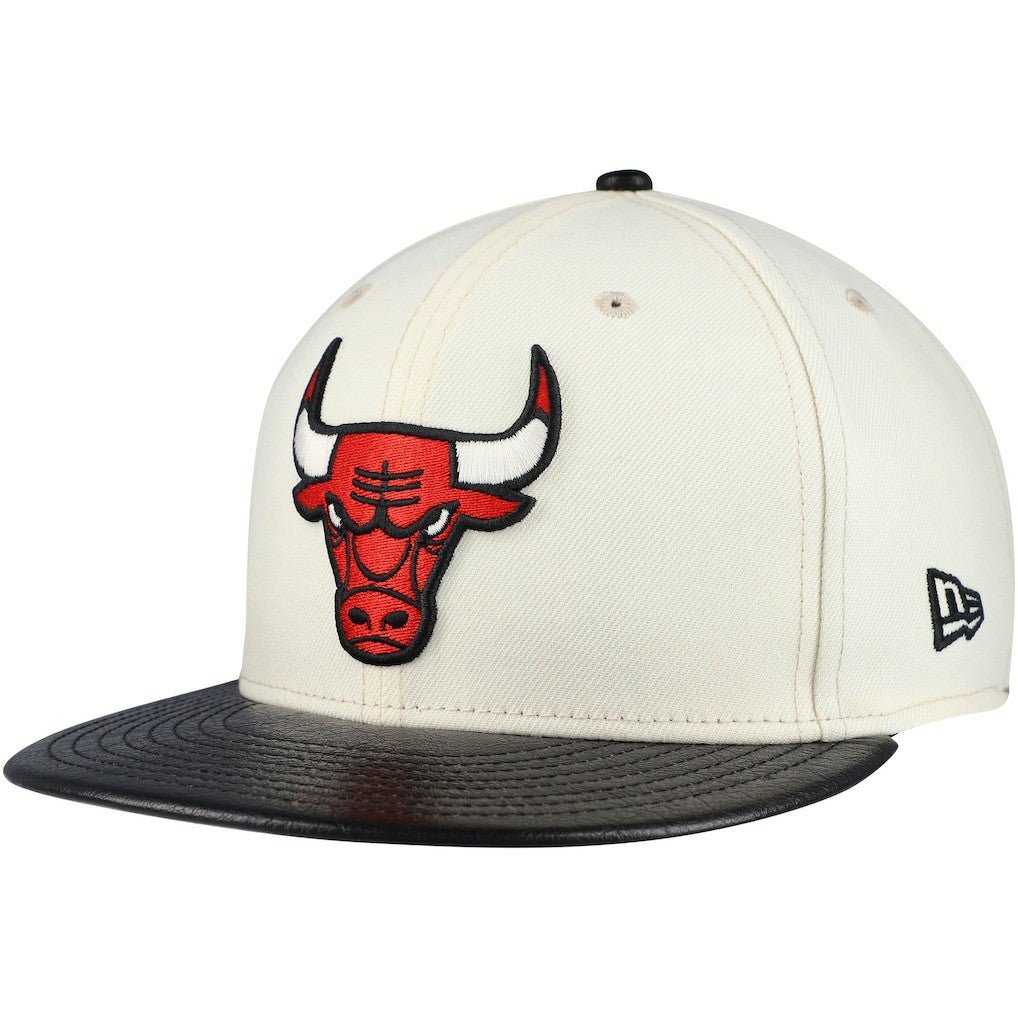Chicago Bulls Faux Leather Visor Two-Tone 59FIFTY Fitted Hat Cream/Black