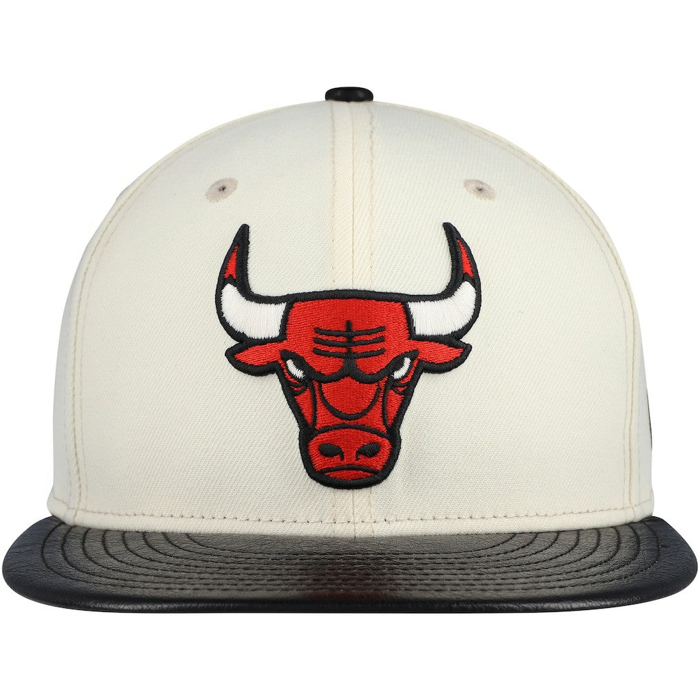 Chicago Bulls Faux Leather Visor Two-Tone 59FIFTY Fitted Hat Cream/Black
