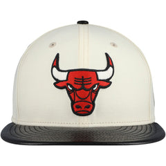 Chicago Bulls Faux Leather Visor Two-Tone 59FIFTY Fitted Hat Cream/Black