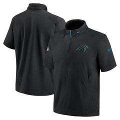 Carolina Panthers 2024 Sideline Coach Short Sleeve Half-Zip Hoodie Jacket Black