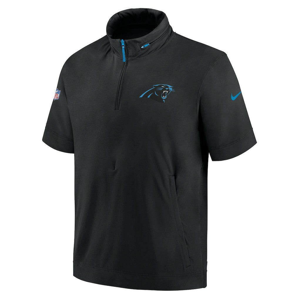 Carolina Panthers 2024 Sideline Coach Short Sleeve Half-Zip Hoodie Jacket Black