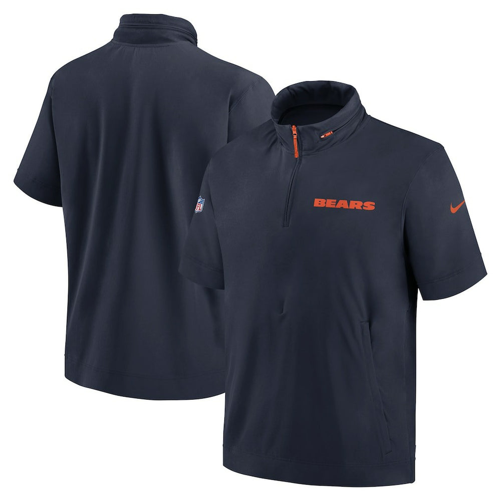 Chicago Bears 2024 Sideline Coach Short Sleeve Half-Zip Hoodie Jacket Navy