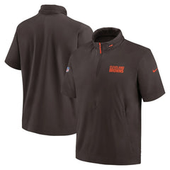 Cleveland Browns 2024 Sideline Coach Short Sleeve Half-Zip Hoodie Jacket Brown