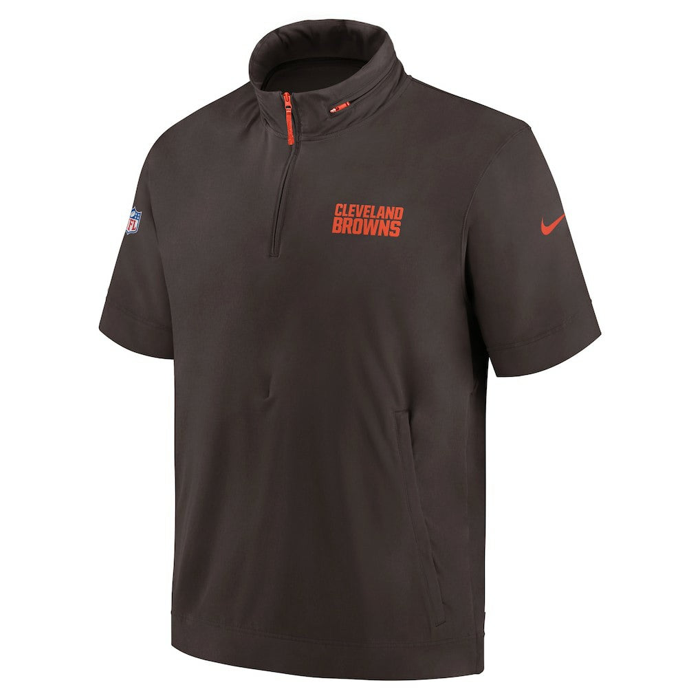 Cleveland Browns 2024 Sideline Coach Short Sleeve Half-Zip Hoodie Jacket Brown