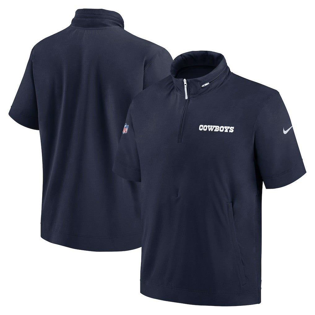 Dallas Cowboys 2024 Sideline Coach Short Sleeve Half-Zip Hoodie Jacket Navy