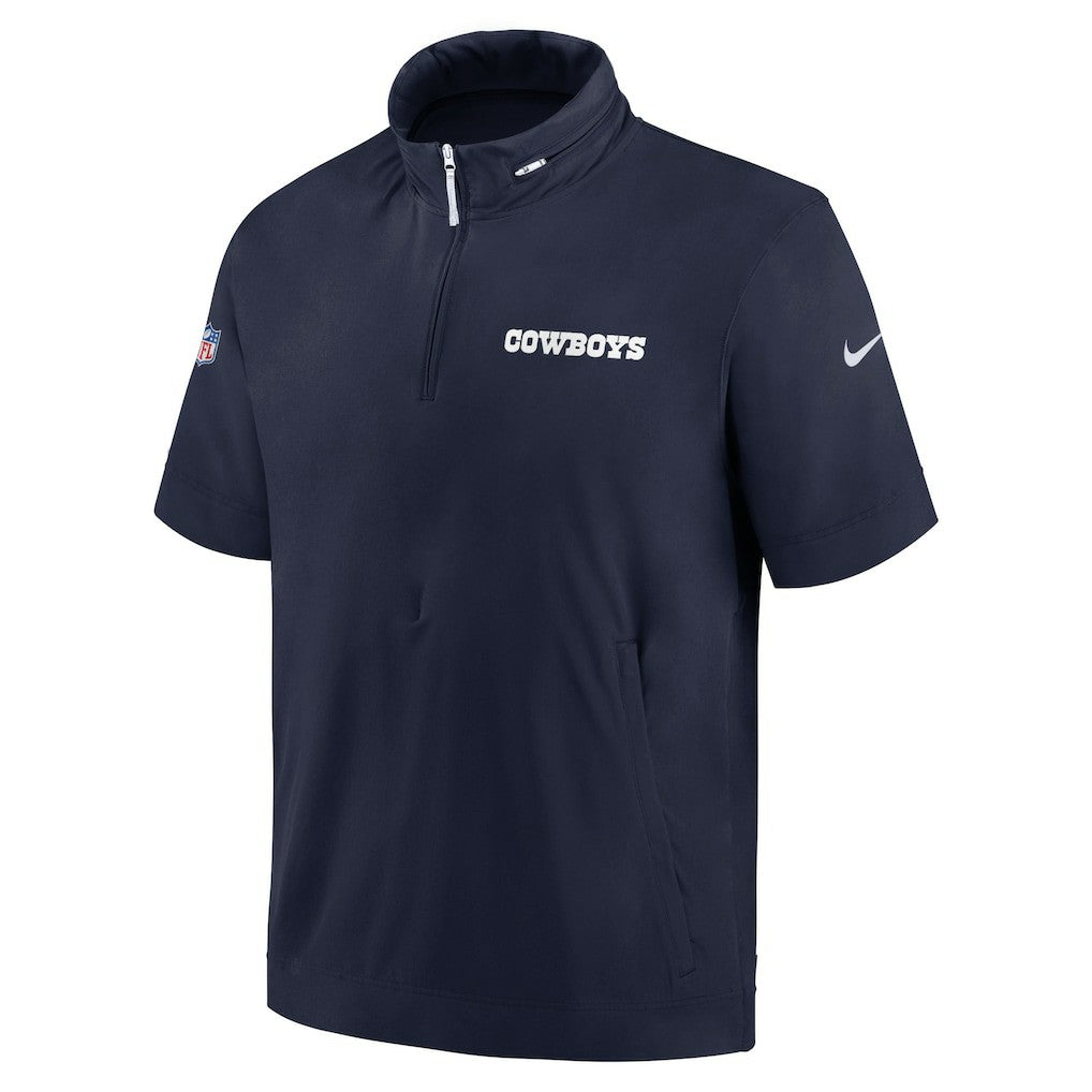 Dallas Cowboys 2024 Sideline Coach Short Sleeve Half-Zip Hoodie Jacket Navy