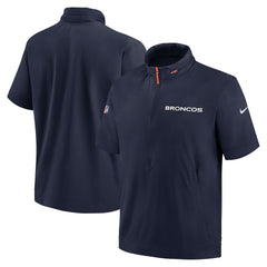 Denver Broncos 2024 Sideline Coach Short Sleeve Half-Zip Hoodie Jacket Navy