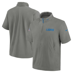 Detroit Lions 2024 Sideline Coach Short Sleeve Half-Zip Hoodie Jacket Gray