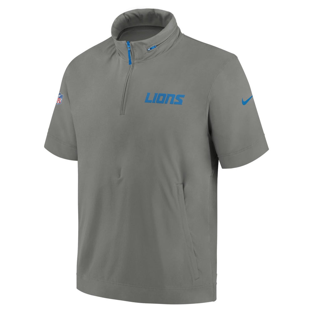 Detroit Lions 2024 Sideline Coach Short Sleeve Half-Zip Hoodie Jacket Gray