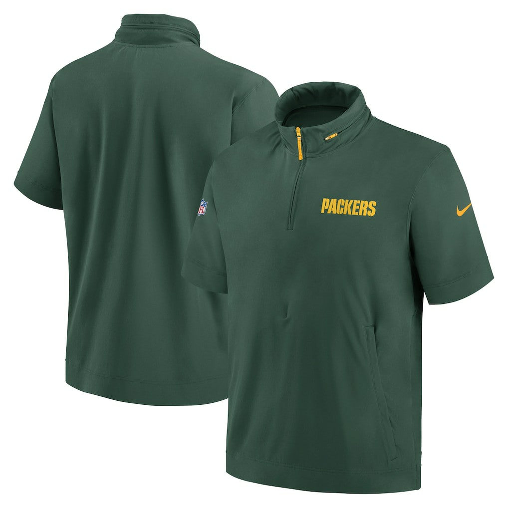 Green Bay Packers 2024 Sideline Coach Short Sleeve Half-Zip Hoodie Jacket Green