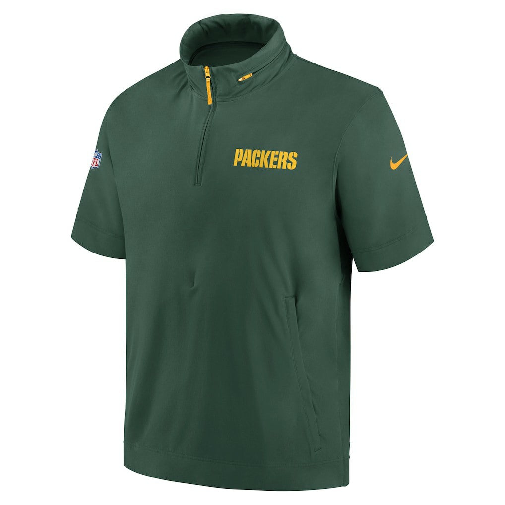Green Bay Packers 2024 Sideline Coach Short Sleeve Half-Zip Hoodie Jacket Green