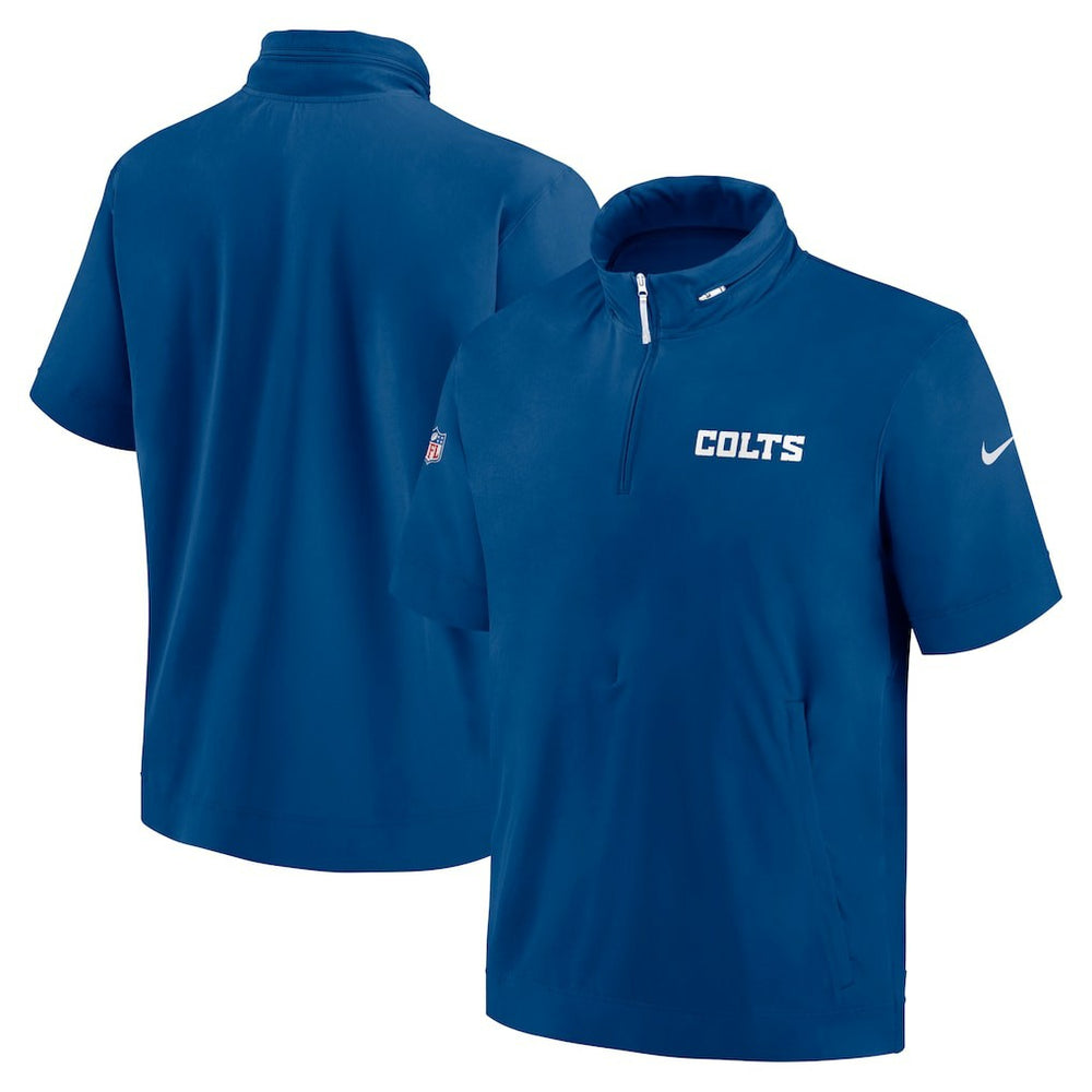 Indianapolis Colts 2024 Sideline Coach Short Sleeve Half-Zip Hoodie Jacket Royal