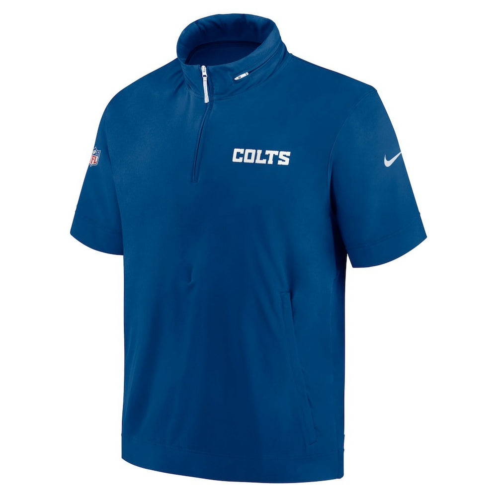 Indianapolis Colts 2024 Sideline Coach Short Sleeve Half-Zip Hoodie Jacket Royal