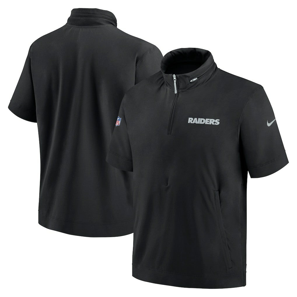 Las Vegas Raiders 2024 Sideline Coach Short Sleeve Half-Zip Hoodie Jacket Black