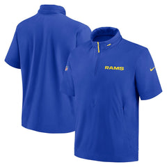 Los Angeles Rams 2024 Sideline Coach Short Sleeve Half-Zip Hoodie Jacket Royal
