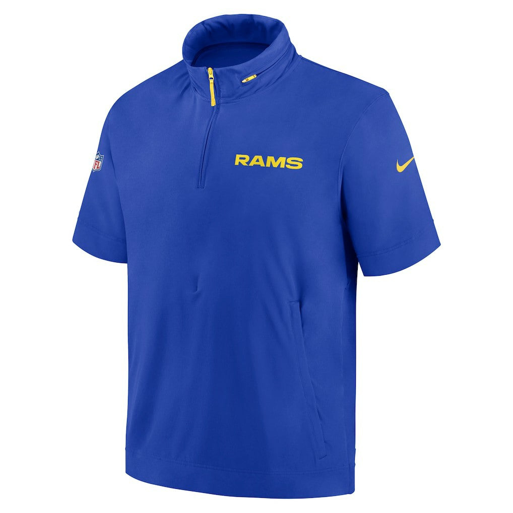 Los Angeles Rams 2024 Sideline Coach Short Sleeve Half-Zip Hoodie Jacket Royal