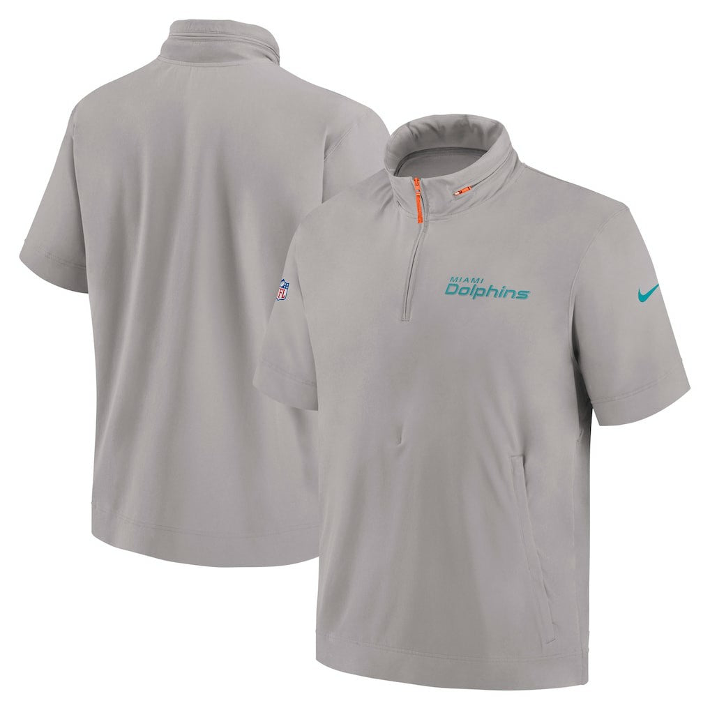 Miami Dolphins 2024 Sideline Coach Short Sleeve Half-Zip Hoodie Jacket Gray