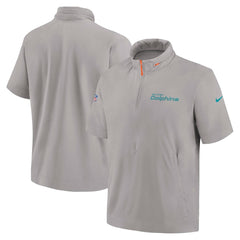 Miami Dolphins 2024 Sideline Coach Short Sleeve Half-Zip Hoodie Jacket Gray