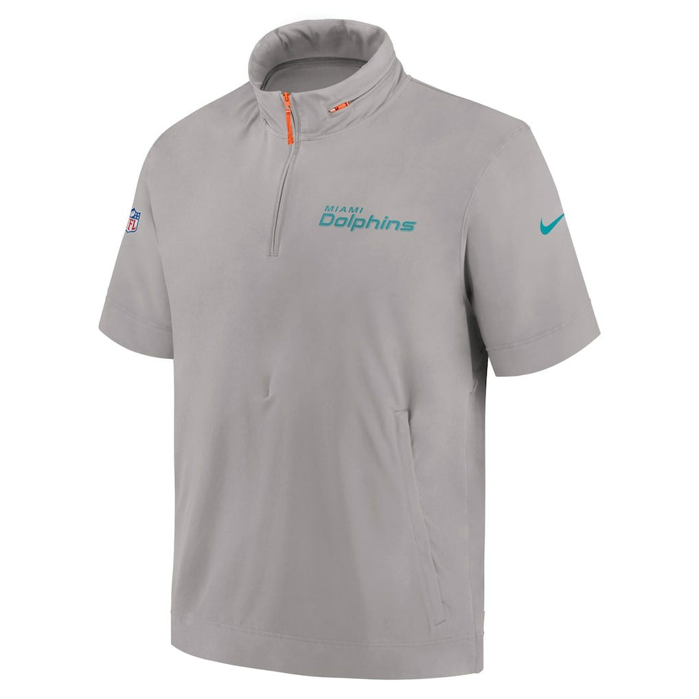 Miami Dolphins 2024 Sideline Coach Short Sleeve Half-Zip Hoodie Jacket Gray