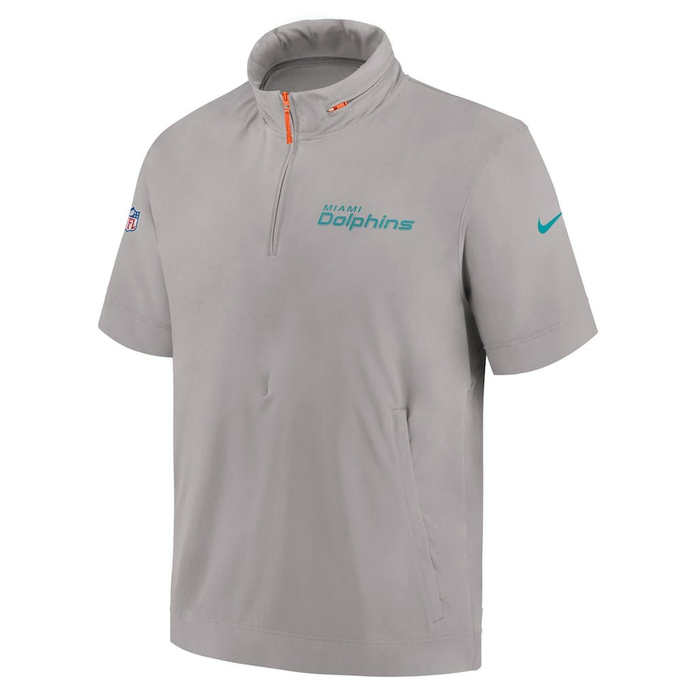 Miami Dolphins 2024 Sideline Coach Short Sleeve Half-Zip Hoodie Jacket Gray