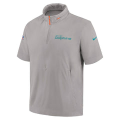 Miami Dolphins 2024 Sideline Coach Short Sleeve Half-Zip Hoodie Jacket Gray