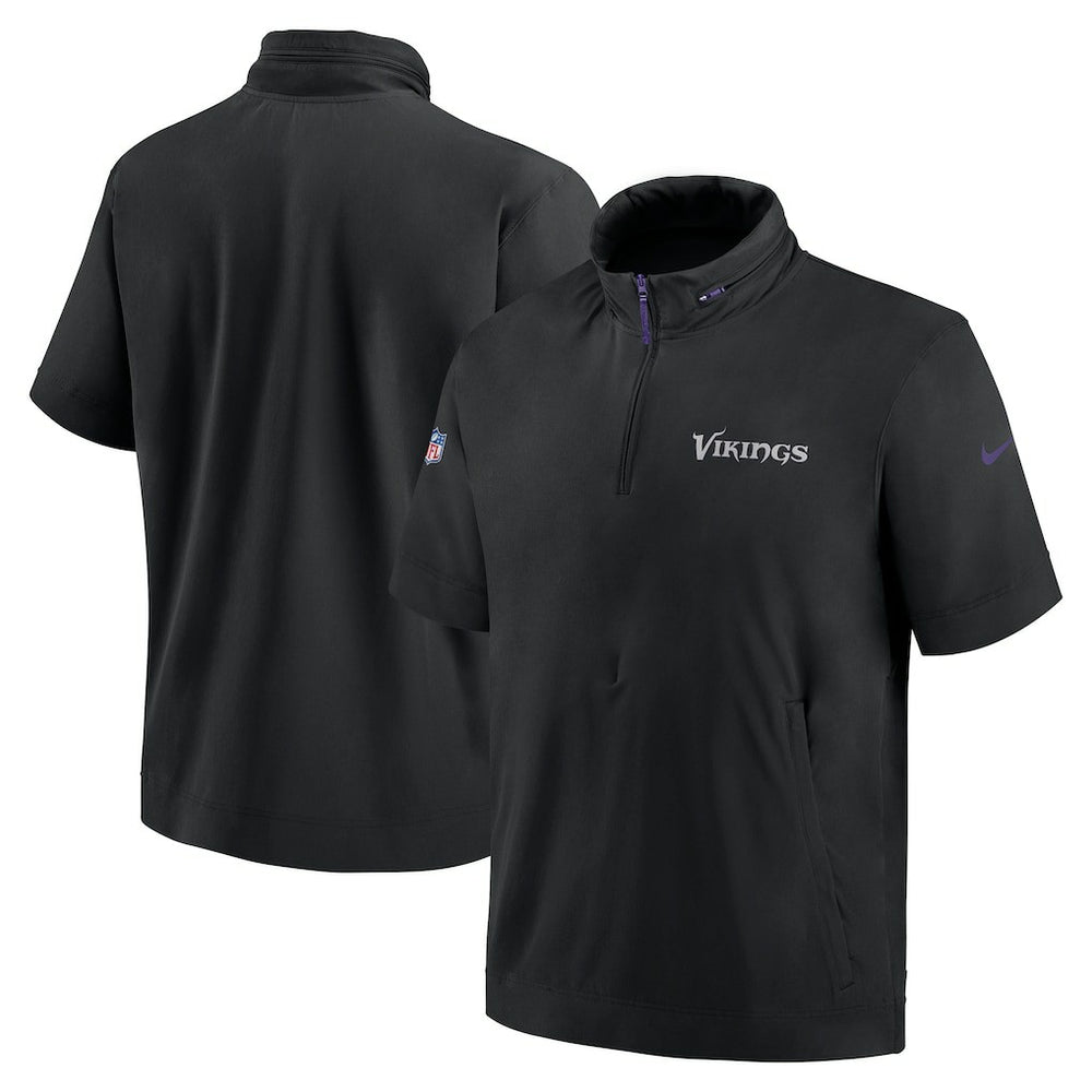 Minnesota Vikings 2024 Sideline Coach Short Sleeve Half-Zip Hoodie Jacket Black