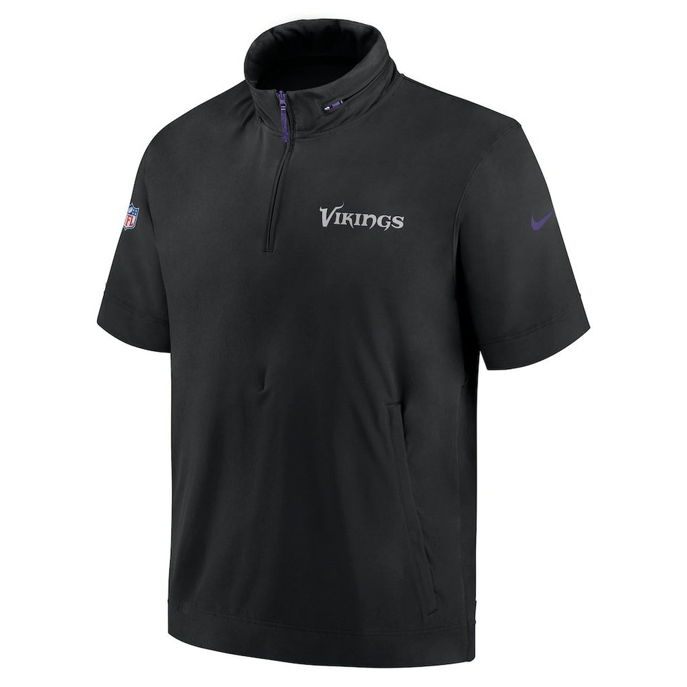 Minnesota Vikings 2024 Sideline Coach Short Sleeve Half-Zip Hoodie Jacket Black