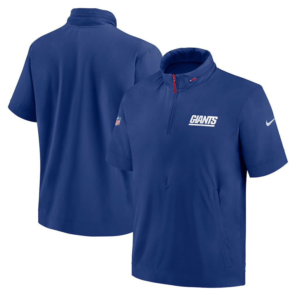 New York Giants 2024 Sideline Coach Short Sleeve Half-Zip Hoodie Jacket Royal