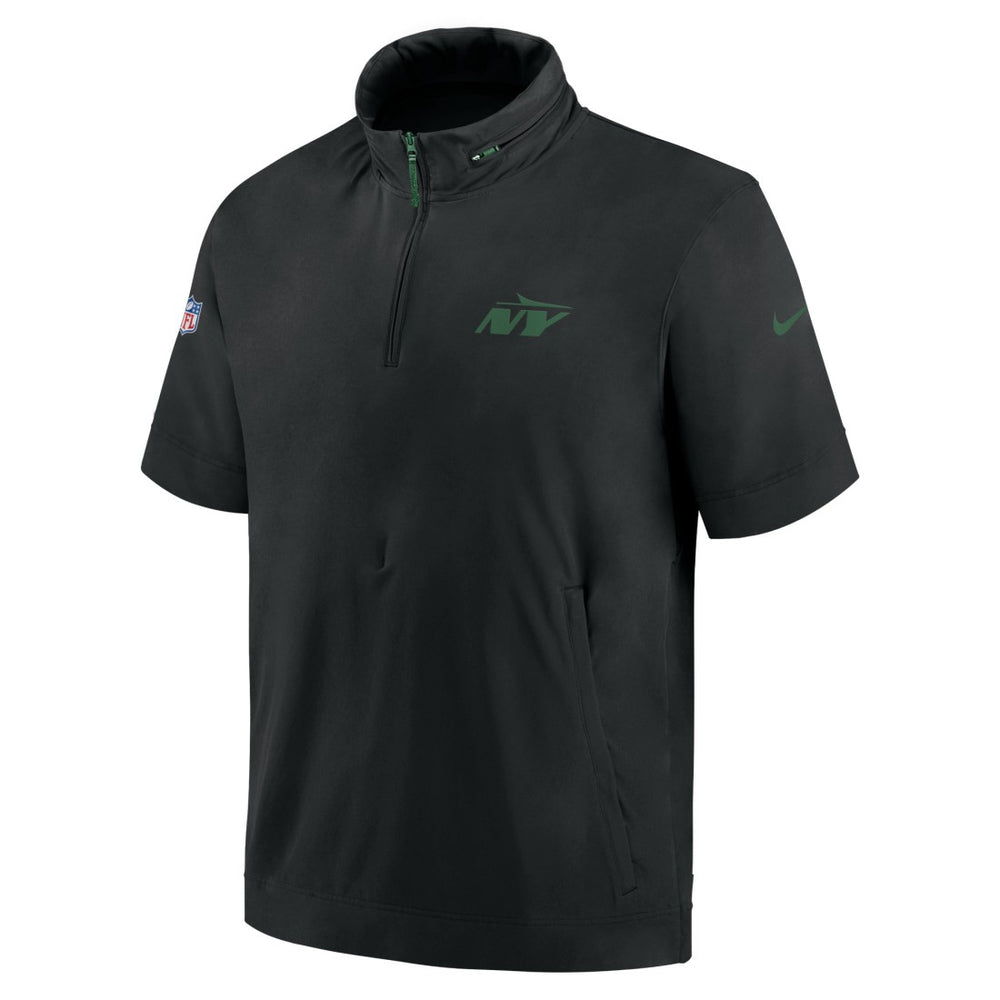 New York Jets 2024 Sideline Coach Short Sleeve Half-Zip Hoodie Jacket Black