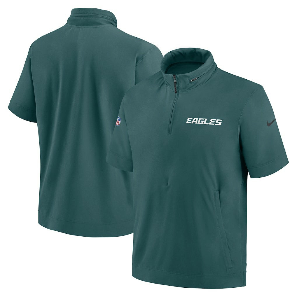 Philadelphia Eagles 2024 Sideline Coach Short Sleeve Half-Zip Hoodie Jacket Midnight Green