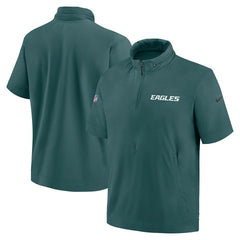 Philadelphia Eagles 2024 Sideline Coach Short Sleeve Half-Zip Hoodie Jacket Midnight Green