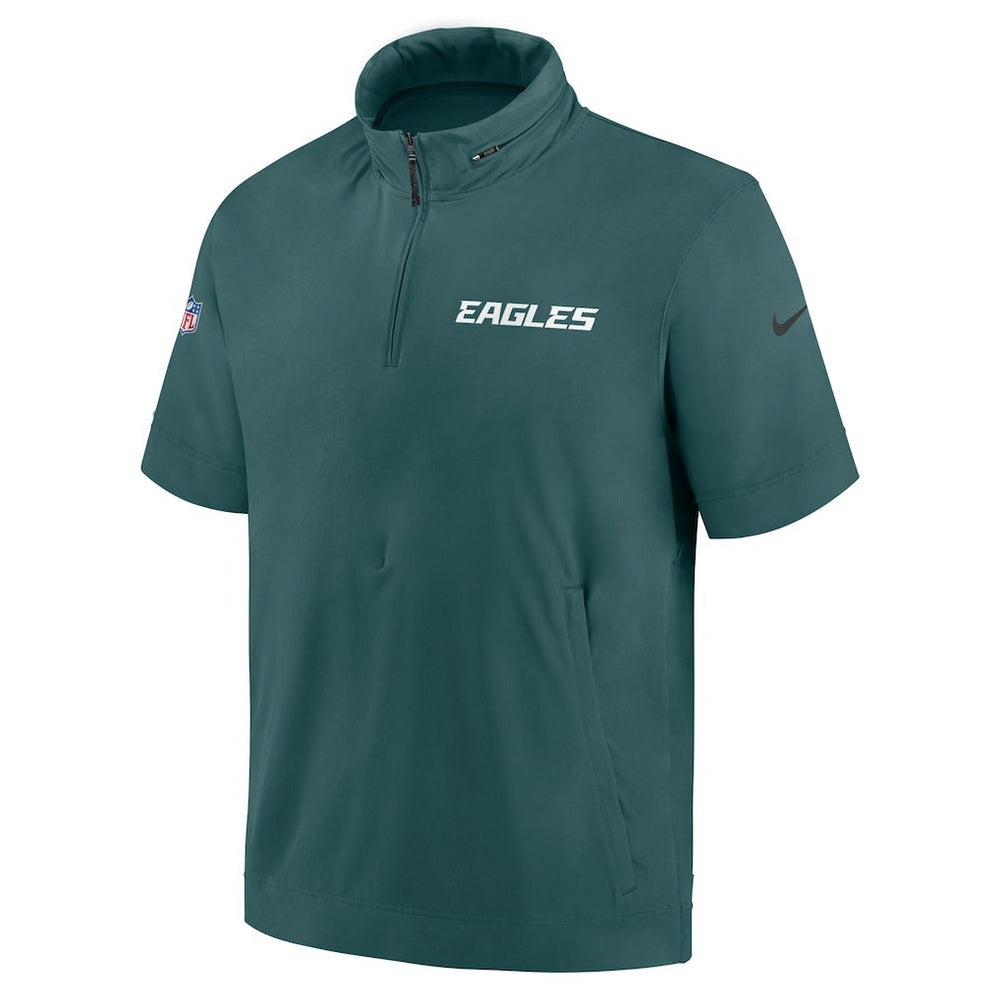 Philadelphia Eagles 2024 Sideline Coach Short Sleeve Half-Zip Hoodie Jacket Midnight Green