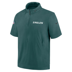 Philadelphia Eagles 2024 Sideline Coach Short Sleeve Half-Zip Hoodie Jacket Midnight Green