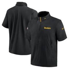 Pittsburgh Steelers 2024 Sideline Coach Short Sleeve Half-Zip Hoodie Jacket Black