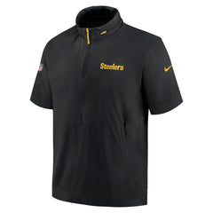 Pittsburgh Steelers 2024 Sideline Coach Short Sleeve Half-Zip Hoodie Jacket Black