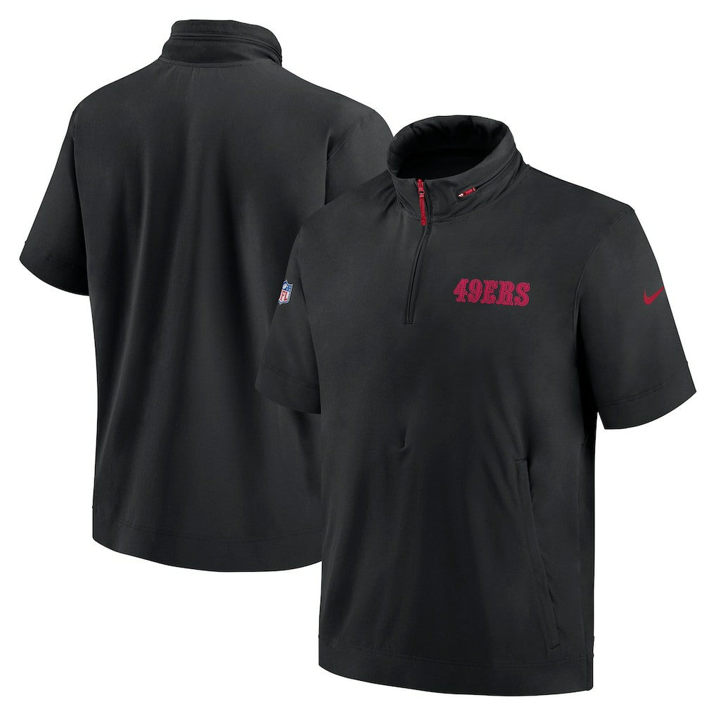 San Francisco 49ers 2024 Sideline Coach Short Sleeve Half-Zip Hoodie Jacket Black