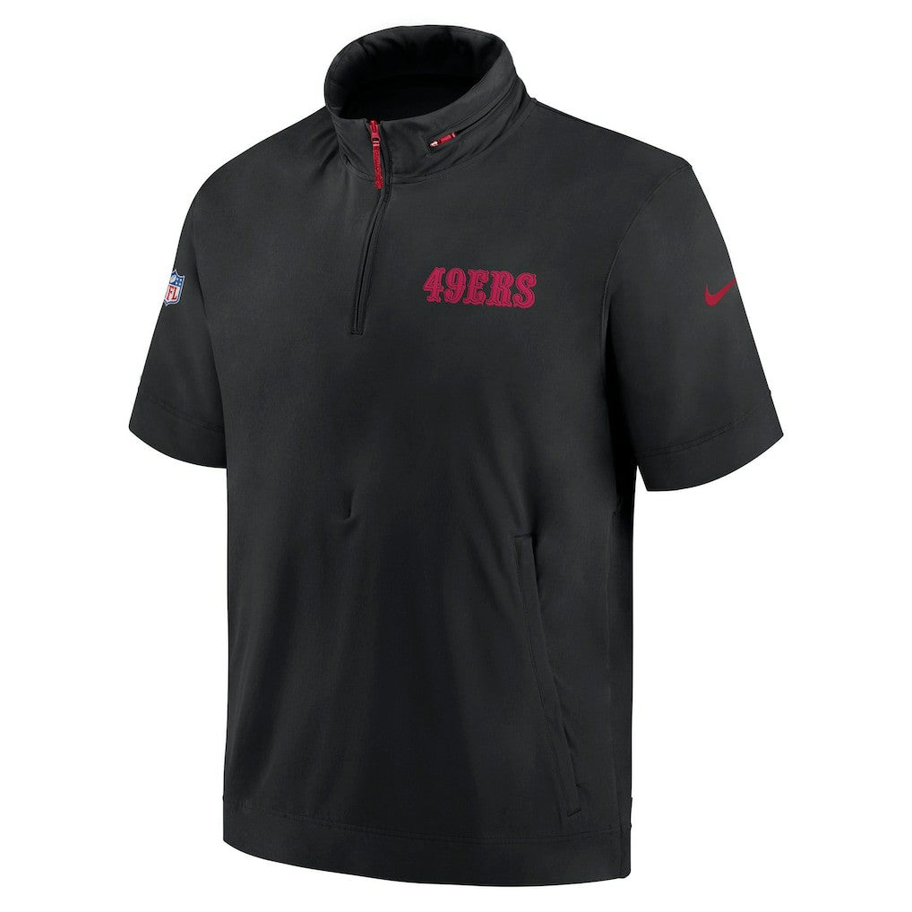 San Francisco 49ers 2024 Sideline Coach Short Sleeve Half-Zip Hoodie Jacket Black