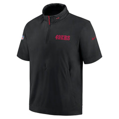 San Francisco 49ers 2024 Sideline Coach Short Sleeve Half-Zip Hoodie Jacket Black