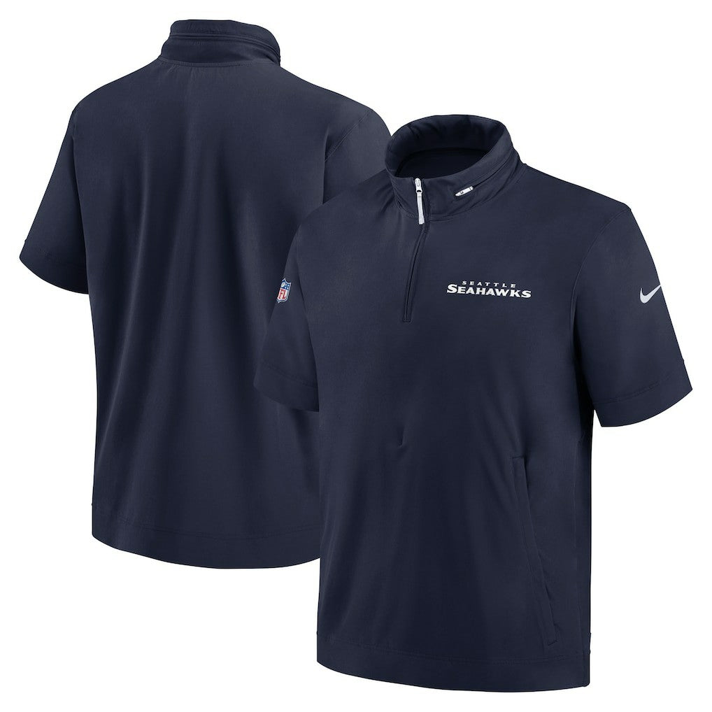 Seattle Seahawks 2024 Sideline Coach Short Sleeve Half-Zip Hoodie Jacket College Navy