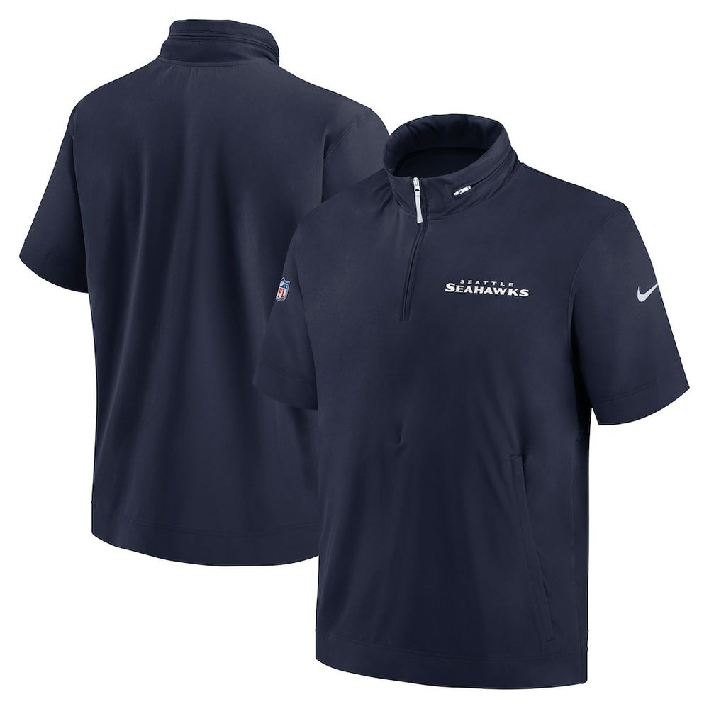 Seattle Seahawks 2024 Sideline Coach Short Sleeve Half-Zip Hoodie Jacket College Navy
