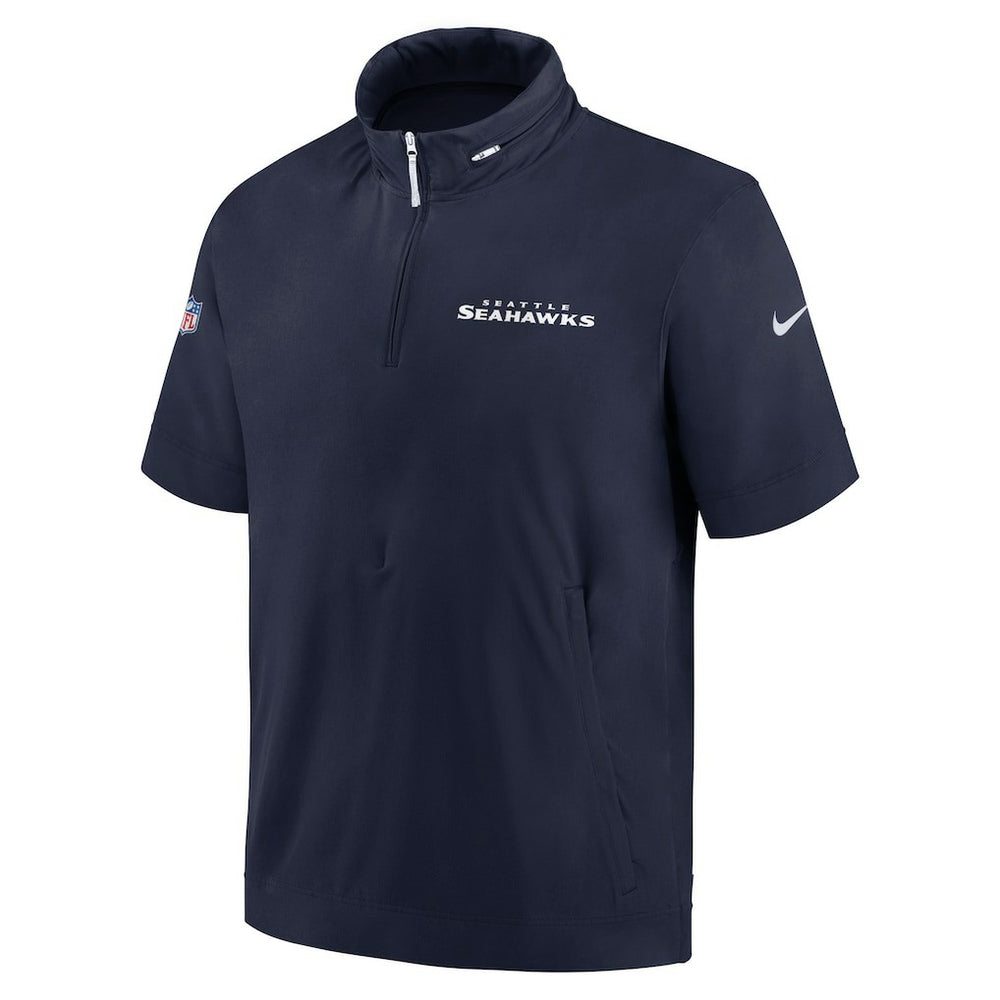 Seattle Seahawks 2024 Sideline Coach Short Sleeve Half-Zip Hoodie Jacket College Navy