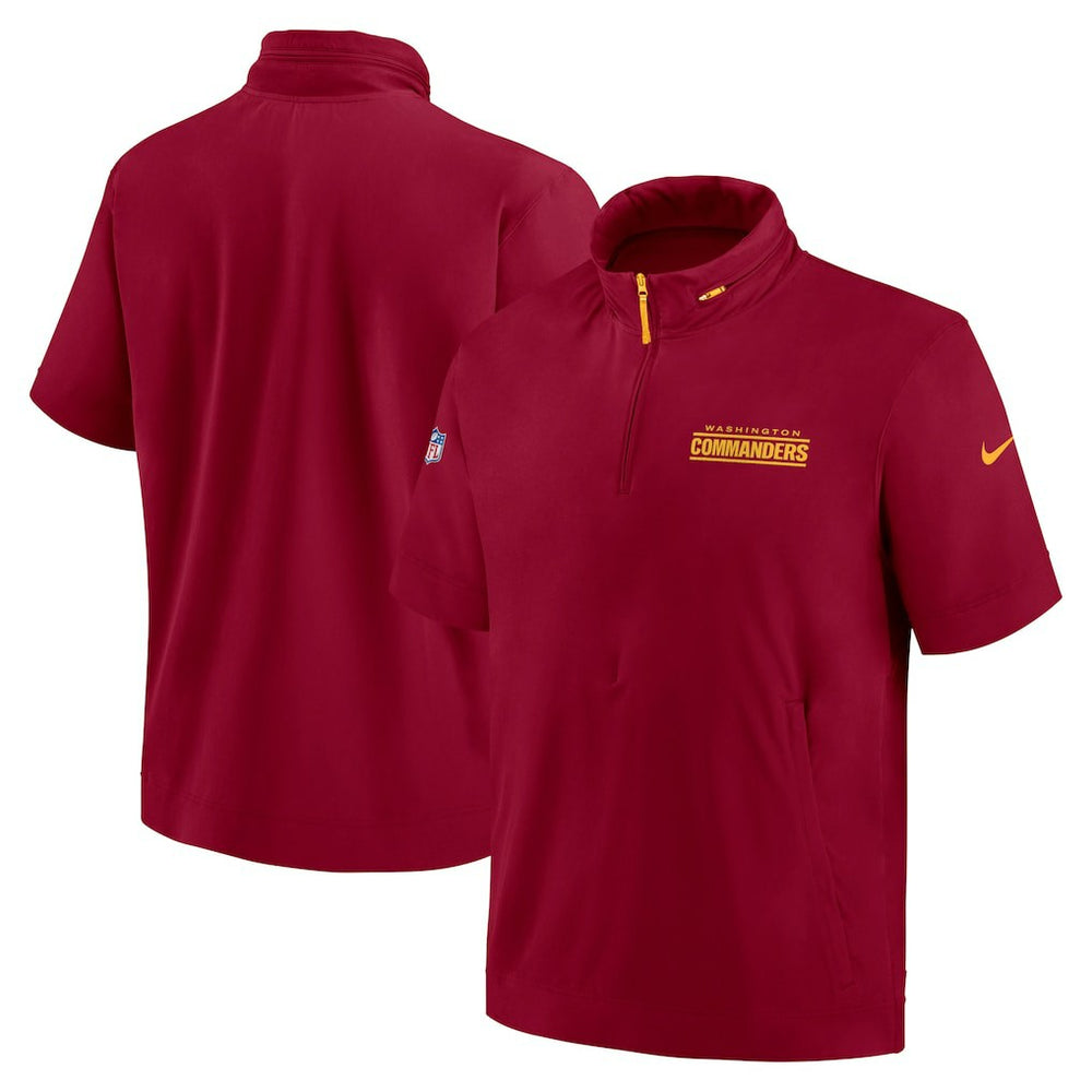 Washington Commanders 2024 Sideline Coach Short Sleeve Half-Zip Hoodie Jacket Burgundy