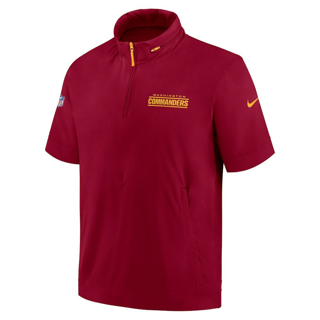 Washington Commanders 2024 Sideline Coach Short Sleeve Half-Zip Hoodie Jacket Burgundy