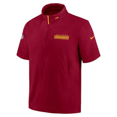 Washington Commanders 2024 Sideline Coach Short Sleeve Half-Zip Hoodie Jacket Burgundy