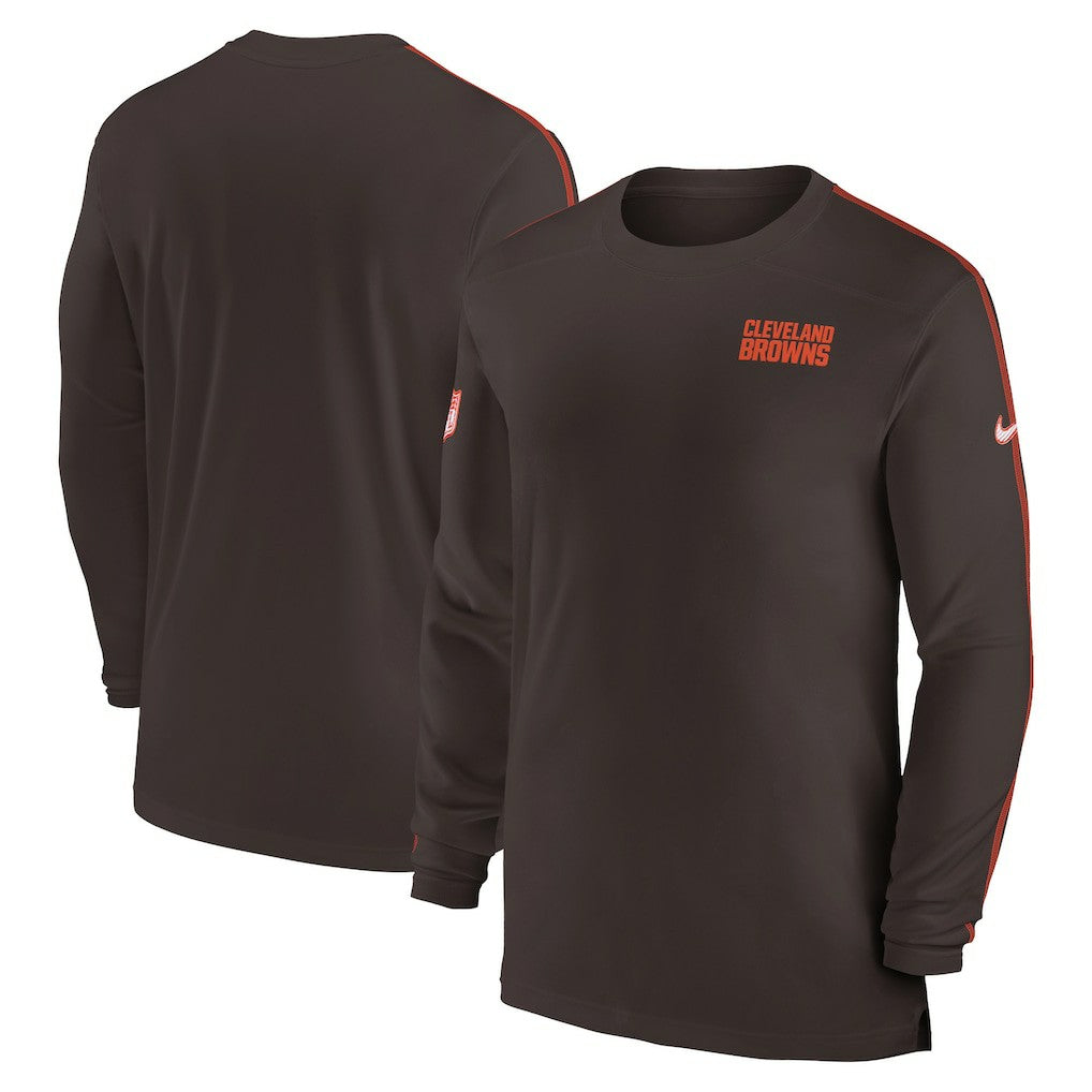 Cleveland Browns Sideline Coach UV Performance Long Sleeve T-Shirt Brown