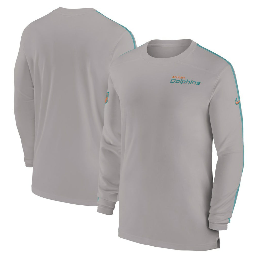 Miami Dolphins Sideline Coach UV Performance Long Sleeve T-Shirt Gray