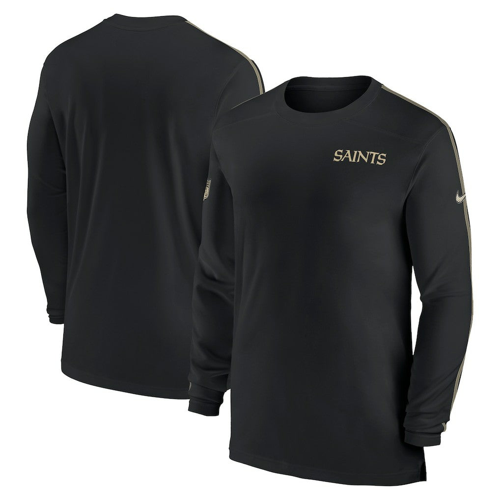 New Orleans Saints Sideline Coach UV Performance Long Sleeve T-Shirt Black
