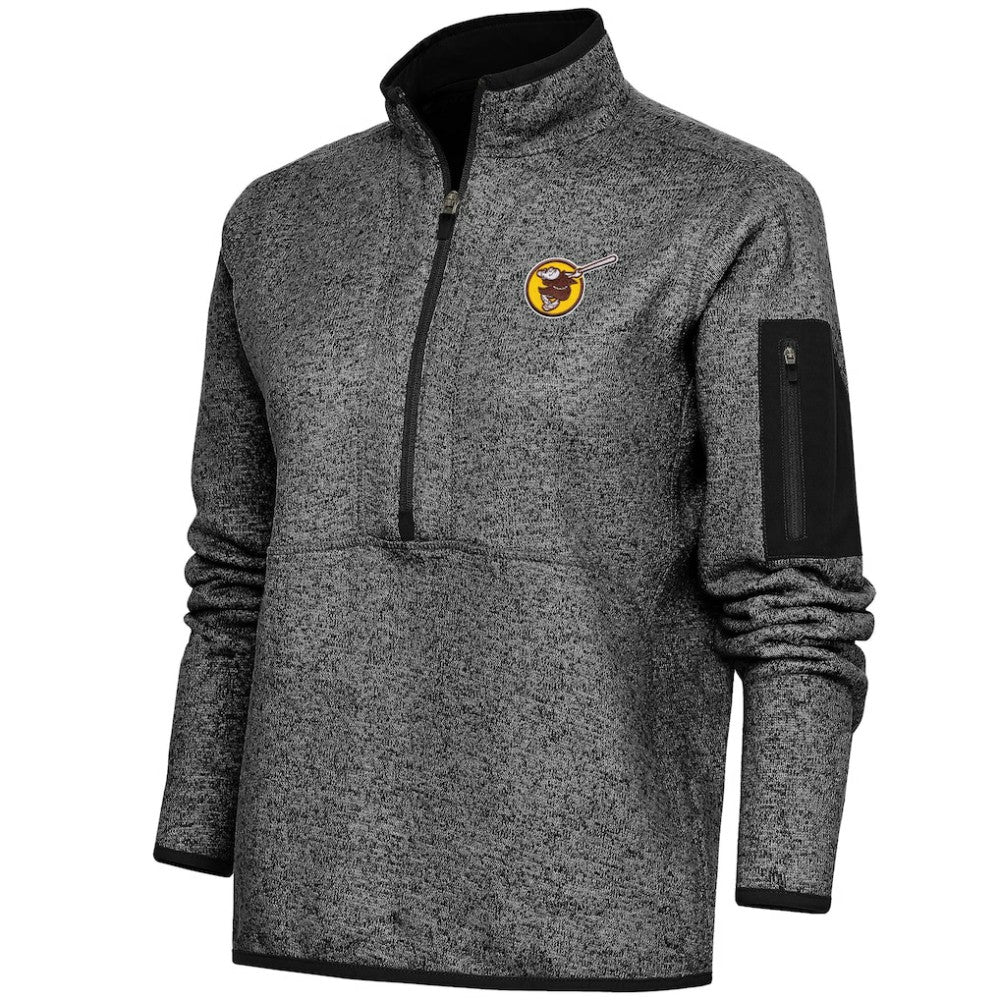 San Diego Padres Antigua Women's Cooperstown Logo Fortune Quarter-Zip Pullover Jacket - Heather Black Jackets